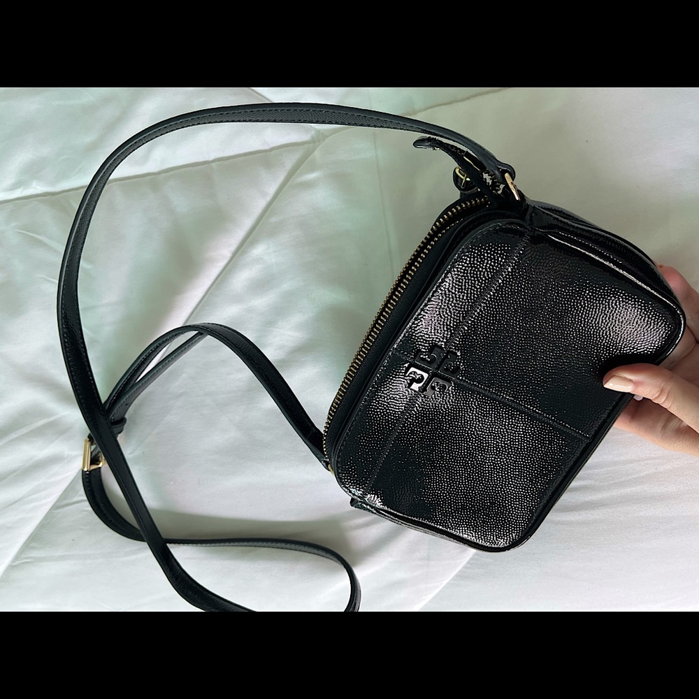 Tory Burch Patent Leather Black Camera Bag Crossbody